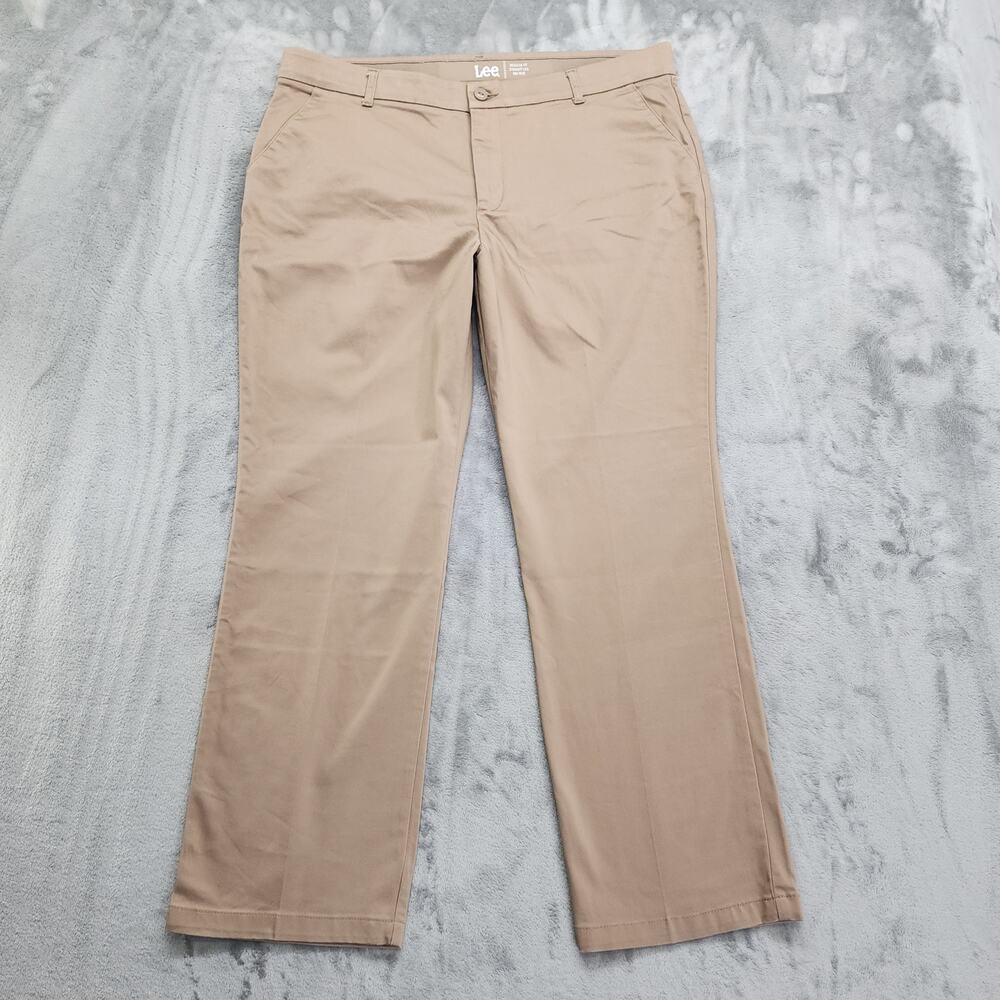 Lee Pants Womens 18 Tan Khaki Regular Fit Straight Leg Mid Rise‎ Stretch Office